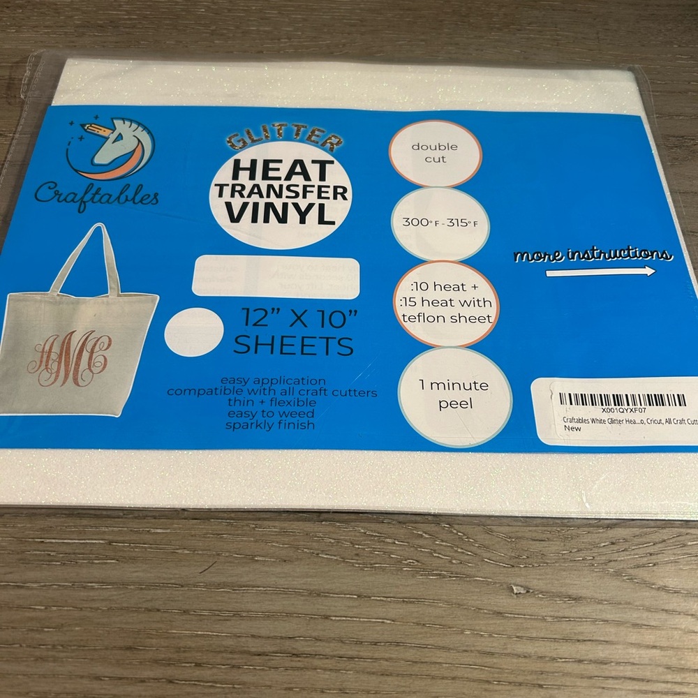 Craftables. White glitter heat transfer vinyl